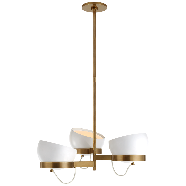 Picture of Lightwell Medium Triple Chandelier in Soft Brass with White Shades