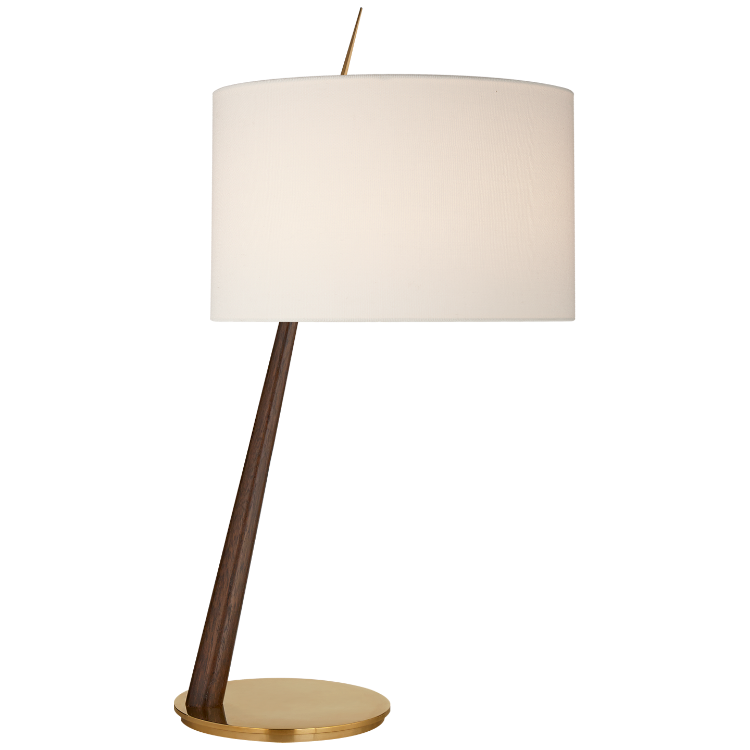 Picture of Stylus Large Angled Table Lamp in Dark Walnut and Soft Brass with Linen Shade