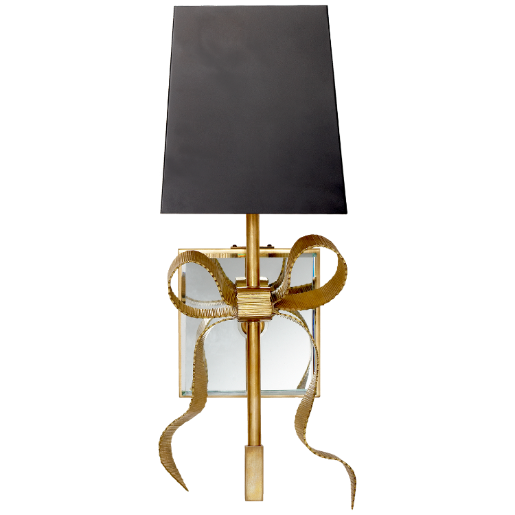 Picture of Ellery Small Gros-Grain Bow Sconce in Soft Brass with Matte Black Shade