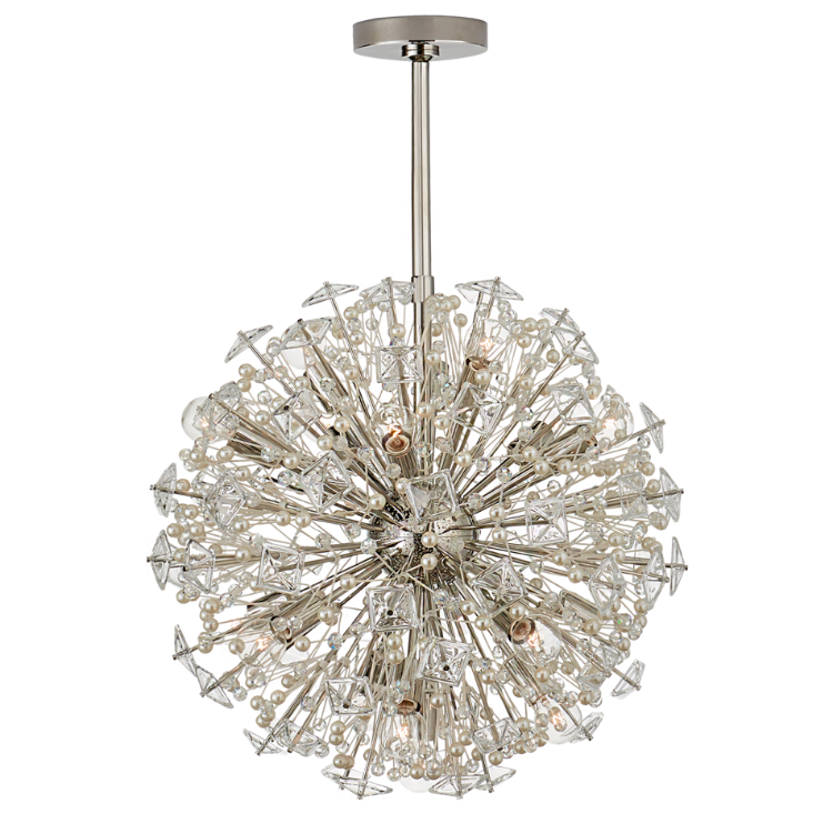 Picture of Dickinson Medium Chandelier  in Polished Nickel with Clear Glass and Cream Pearls