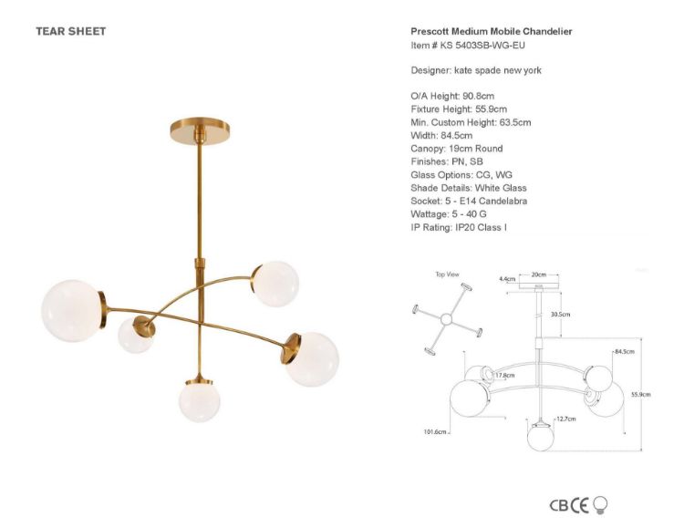 Picture of Prescott Medium Mobile Chandelier in Soft Brass with White Glass