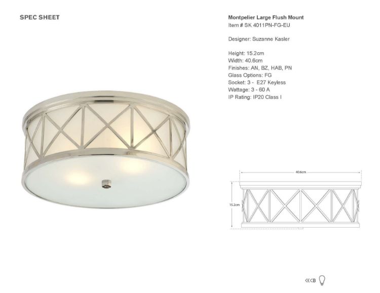 Picture of Montpelier Large Flush Mount in Polished Nickel with Frosted Glass