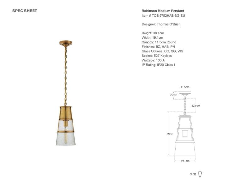 Picture of Robinson Medium Pendant in Hand-Rubbed Antique Brass with Seeded Glass