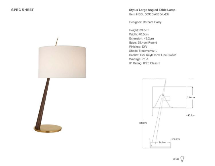 Picture of Stylus Large Angled Table Lamp in Dark Walnut and Soft Brass with Linen Shade