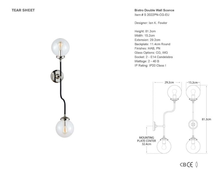 Picture of Bistro Double Wall Sconce  Polished Nickel with Clear Glass