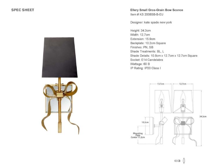 Picture of Ellery Small Gros-Grain Bow Sconce in Soft Brass with Matte Black Shade