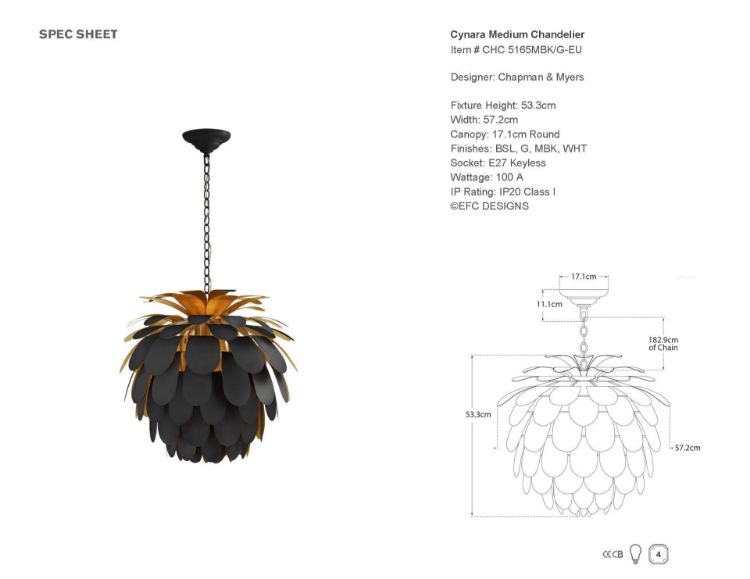 Picture of Cynara Medium Chandeliers in Matte Black and Gild