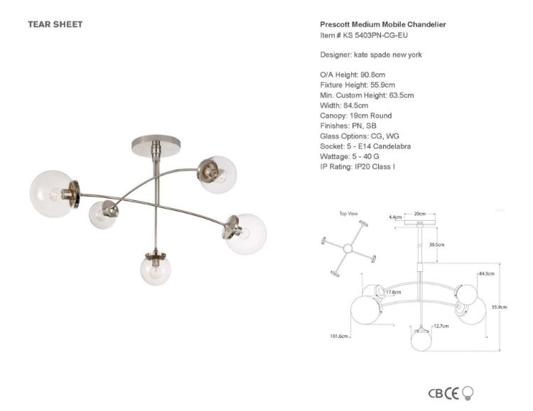 Picture of Prescott Medium Mobile Chandelier in Polished Nickel with Clear Glass