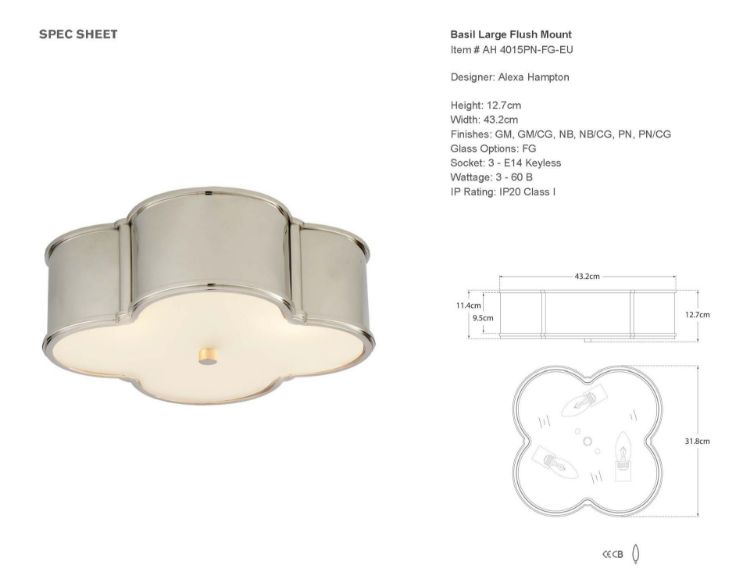 Picture of Basil 17" Flush Mount in Polished Nickel with Frosted Glass