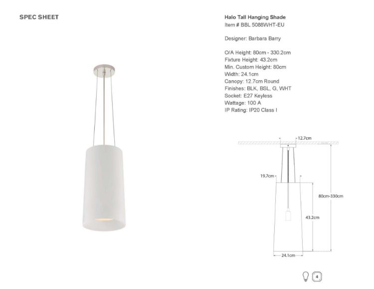 Picture of Halo Tall Hanging Shade in Matte White