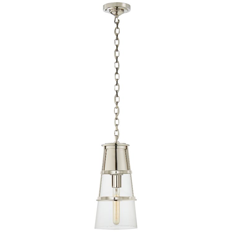 Picture of Robinson Medium Pendant in Polished Nickel with Clear Glass