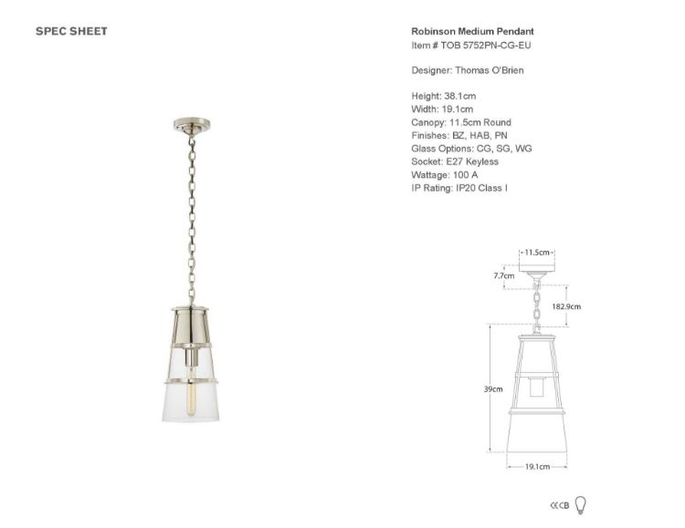 Picture of Robinson Medium Pendant in Polished Nickel with Clear Glass