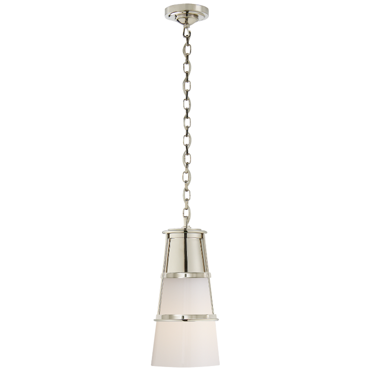 Picture of Robinson Medium Pendant in Polished Nickel with White Glass