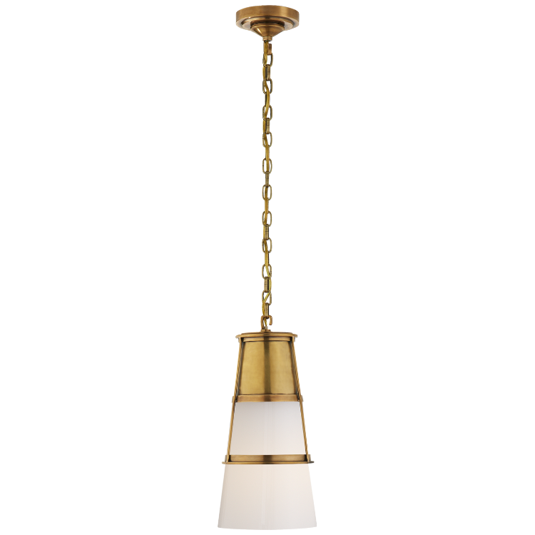 Picture of Robinson Medium Pendant in Hand-Rubbed Antique Brass with White Glass