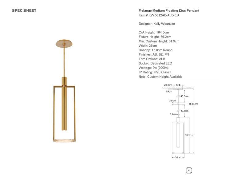 Picture of Melange Medium Floating Disc Pendant in Antique-Burnished Brass with Alabaster