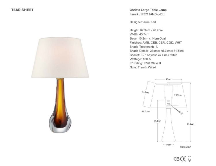 Picture of Christa Large Table Lamp in Amber Glass with Linen Shade