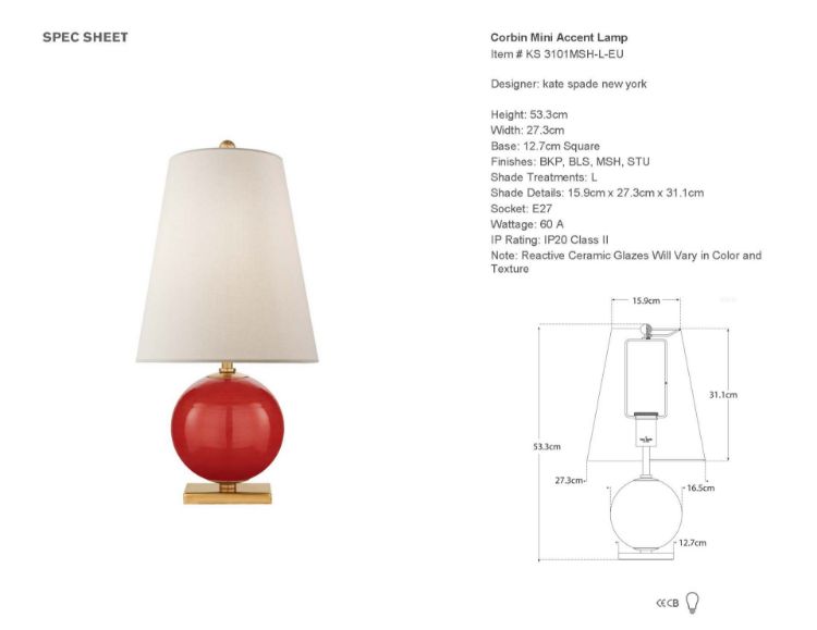 Picture of Corbin Mini Accent Lamp in Maraschino with Cream Linen Shade