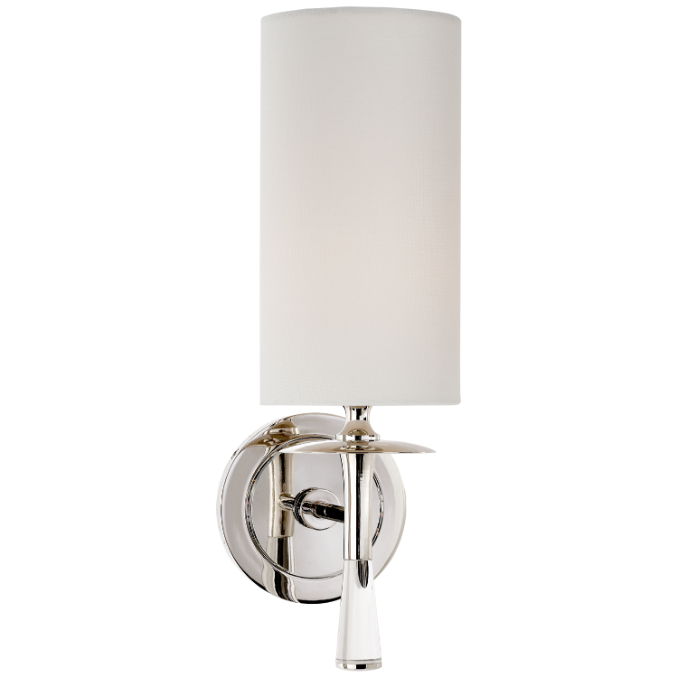 Picture of Drunmore Single Sconce in Polished Nickel and Crystal with Linen Shade