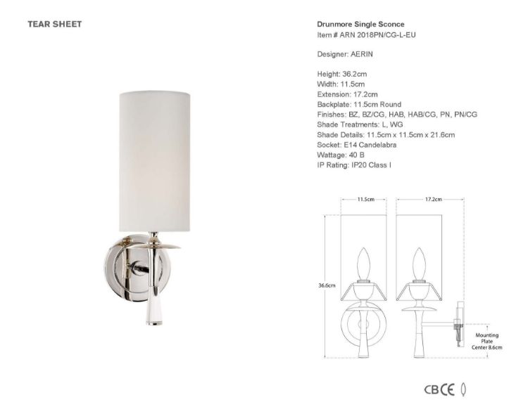 Picture of Drunmore Single Sconce in Polished Nickel and Crystal with Linen Shade