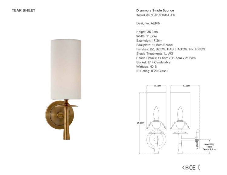 Picture of Drunmore Single Sconce in Hand-Rubbed Antique Brass with Linen Shade