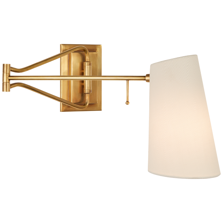 Picture of Keil Swing Arm Wall Light in Hand-Rubbed Antique Brass with Linen Shade