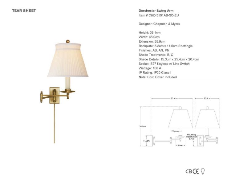 Picture of Dorchester Swing-Arm in Antique-Burnished Brass with Silk Crown Shade