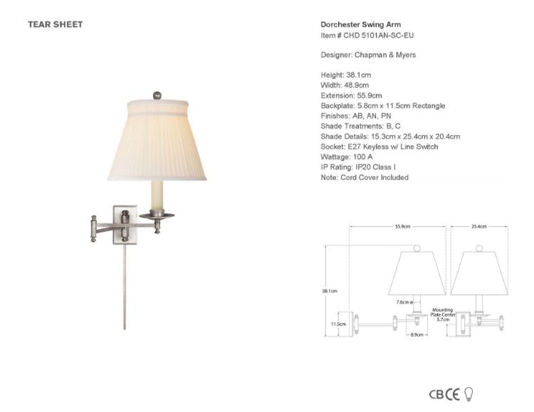 Picture of Dorchester Swing-Arm in Antique Nickel with Silk Crown Shade