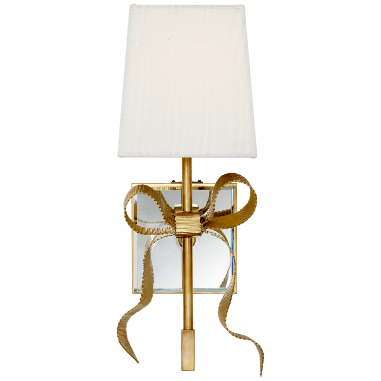 Picture of Ellery Small Gros-Grain Bow Sconce in Soft Brass with Cream Linen Shade