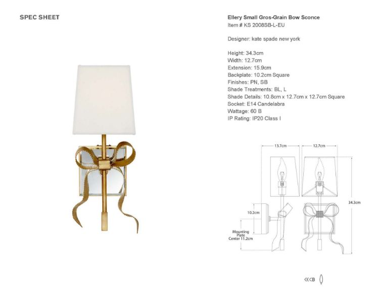 Picture of Ellery Small Gros-Grain Bow Sconce in Soft Brass with Cream Linen Shade