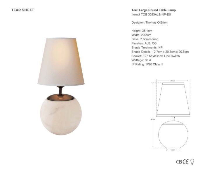 Picture of Terri Large Round Table Lamp in Alabaster with Natural Paper Shade