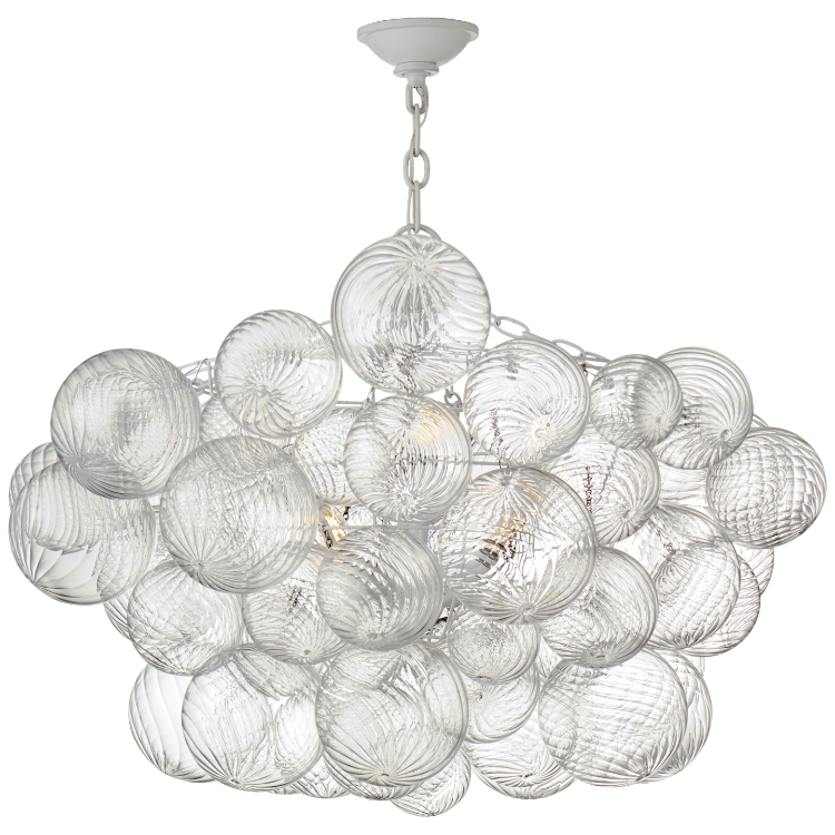 Picture of Talia Large Chandelier in Plaster White and Clear Swirled Glass