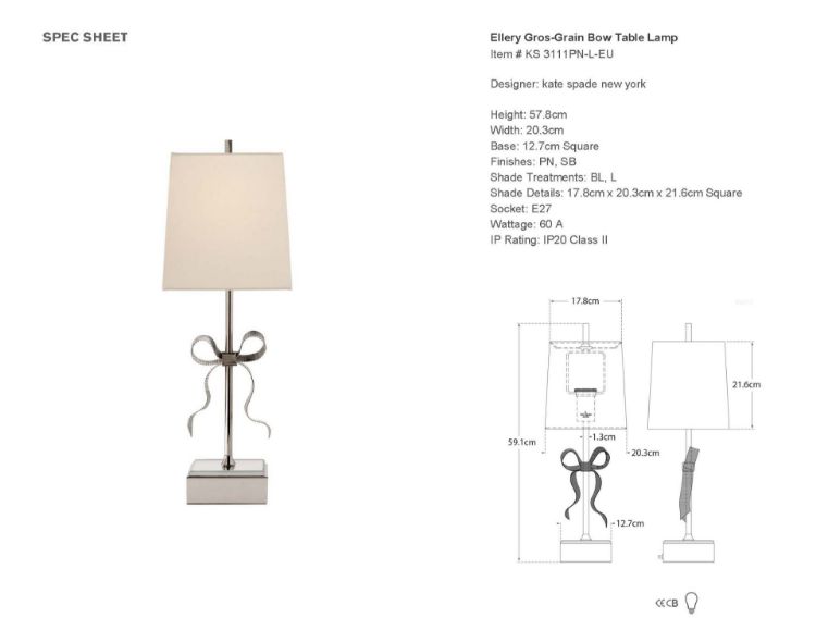 Picture of Ellery Gros-Grain Bow Table Lamp in Polished Nickel and Mirror with Cream Linen 