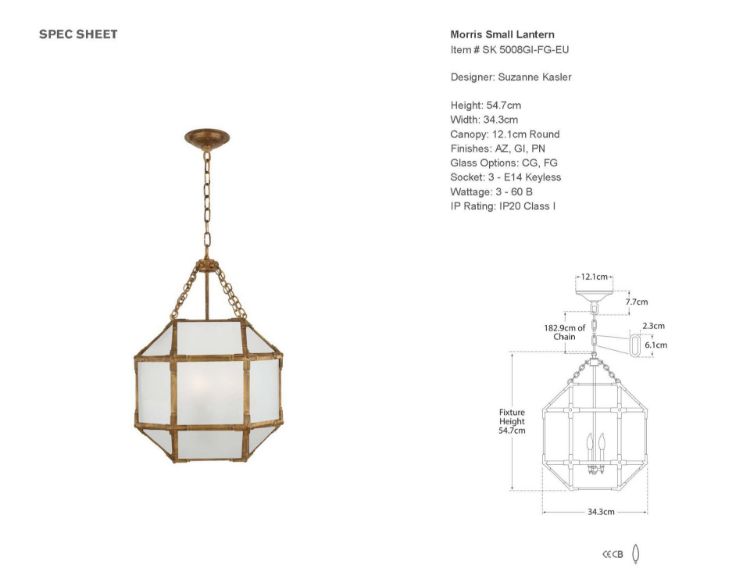 Picture of Morris Small Lantern in Gilded Iron with Frosted Glass