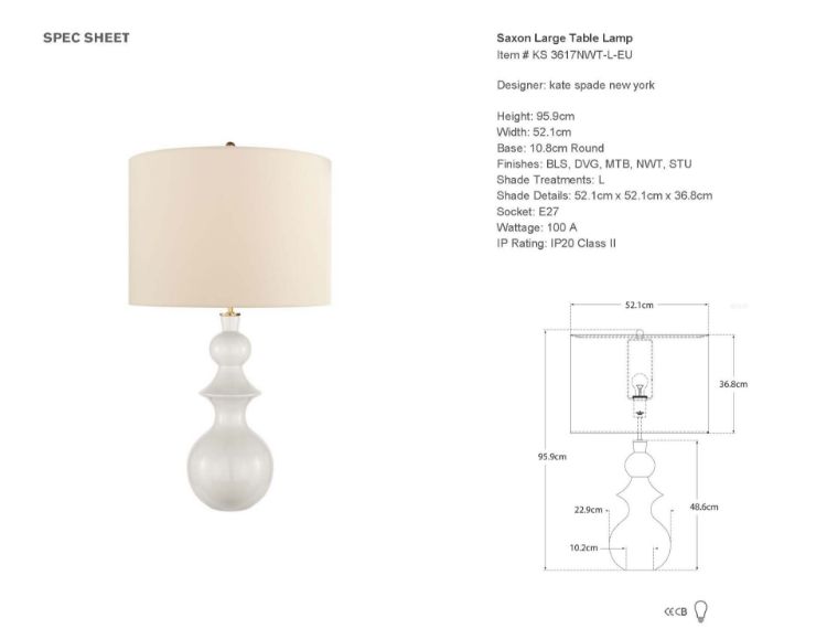 Picture of Saxon Large Table Lamp in New White with Cream Linen Shade