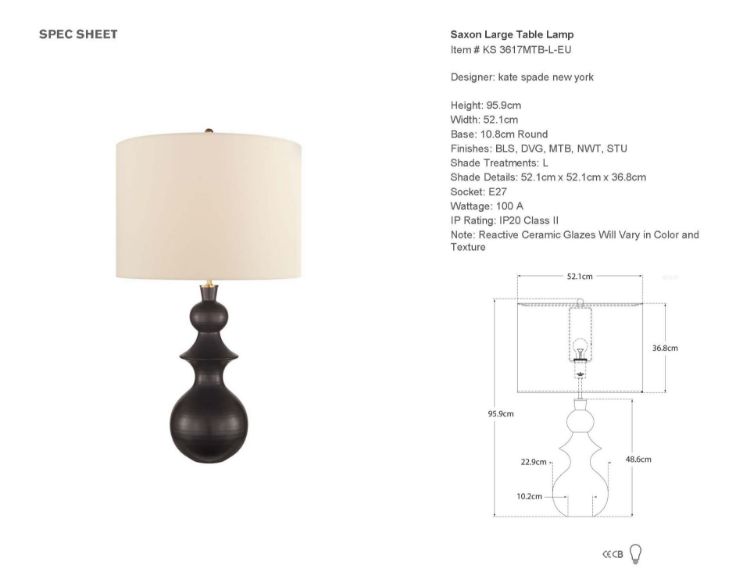 Picture of Saxon Large Table Lamp in Metallic Black with Cream Linen Shade