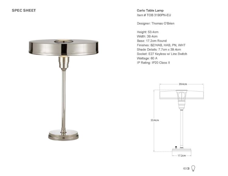 Picture of Carlo Table Lamp in Polished Nickel