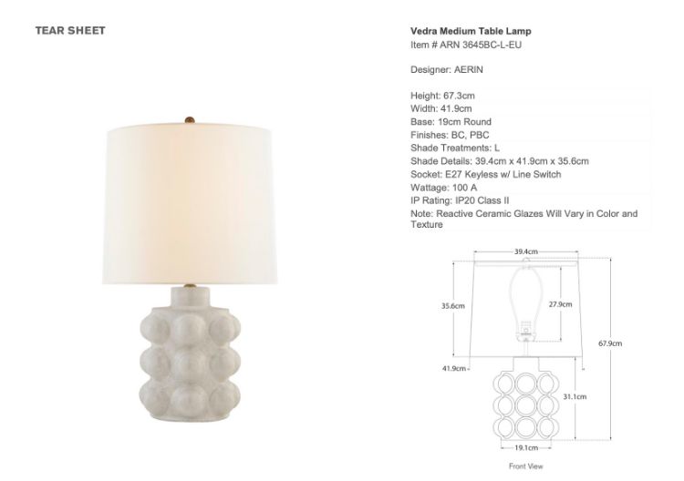 Picture of Vedra Medium Table Lamp in Bone Craquelure with Linen Shade