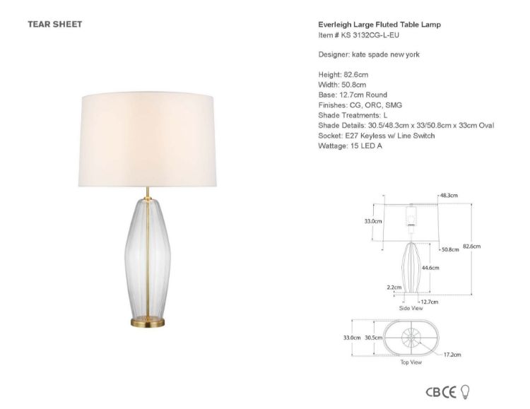 Picture of Everleigh Large Fluted Table Lamp in Clear Glass with Linen Shade