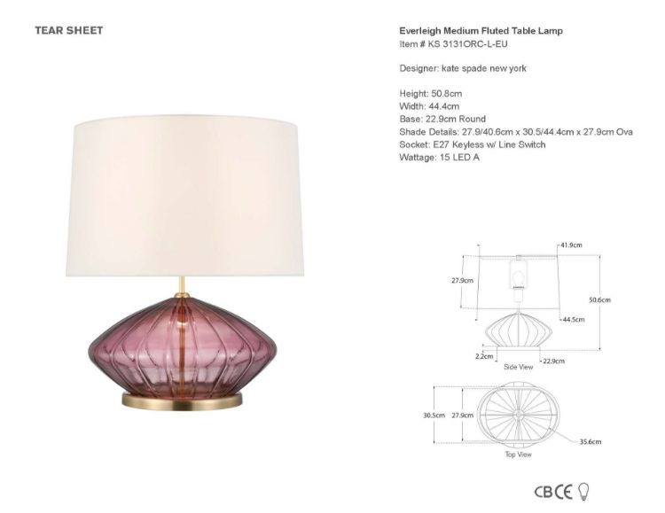 Picture of Everleigh Medium Fluted Table Lamp in Orchid with Linen Shade