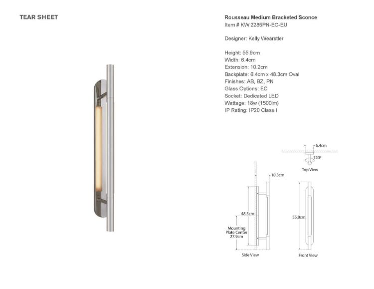 Picture of Rousseau Medium Bracketed Sconce in Polished Nickel with Etched Crystal