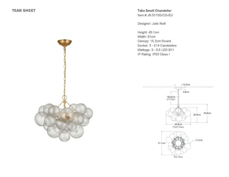 Picture of Talia Small Chandelier in Gild and Clear Swirled Glass