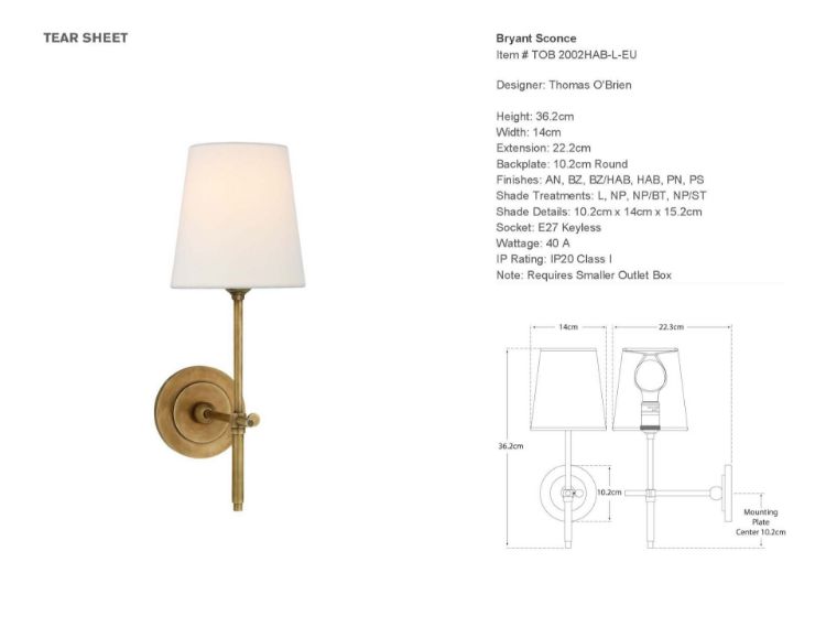 Picture of Bryant Sconce in Hand-Rubbed Antique Brass with Linen Shade