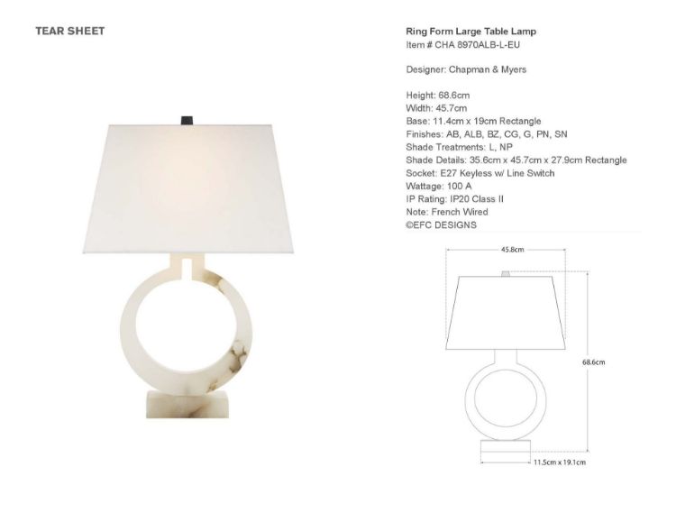 Picture of Ring Form Large Table Lamp in Alabaster with Linen Shade