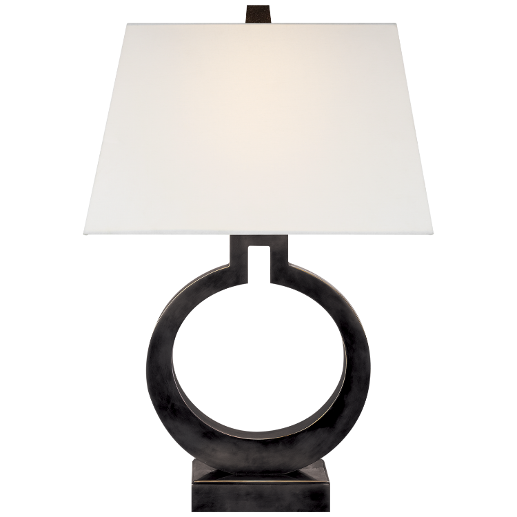 Picture of Ring Form Large Table Lamp in Bronze with Linen Shade