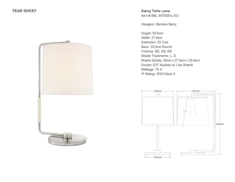 Picture of Swing Table Lamp in Soft Silver with Linen Shade