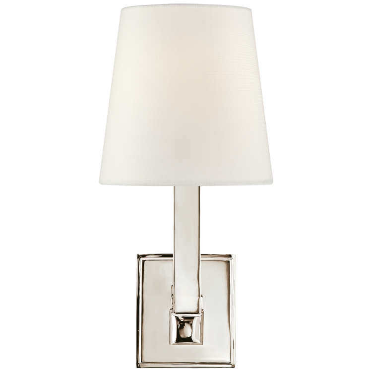 Picture of Square Tube Single Sconce in Polished Nickel with Linen Shade