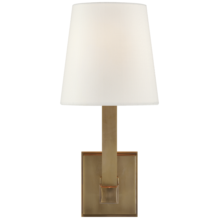 Picture of Square Tube Single Sconce in Hand-Rubbed Antique Brass with Linen Shade